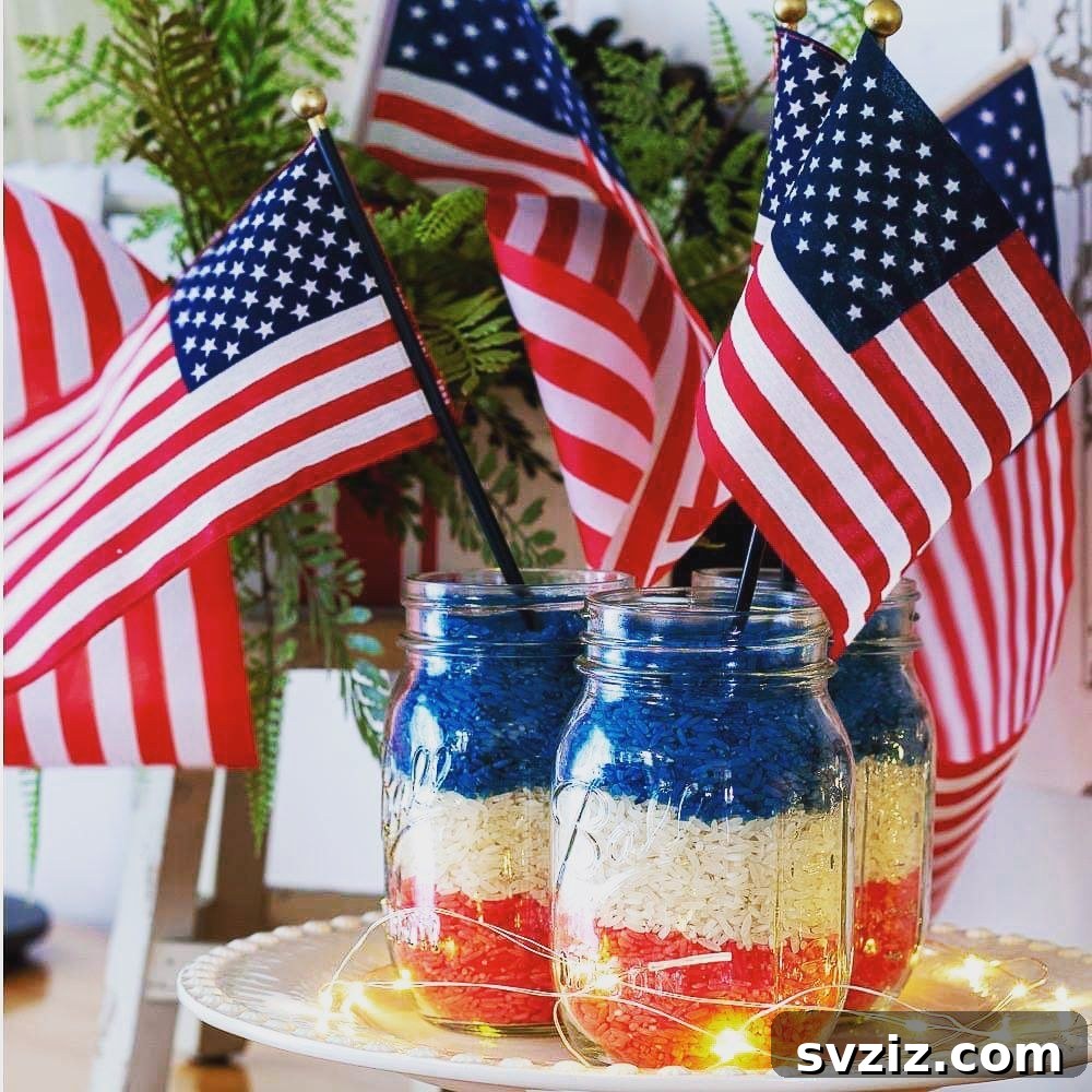 Show Your Spirit: Easy DIY 4th of July Table Decorations 21 Vibrant Dyed Rice Centerpieces for Patriotic Table Decor