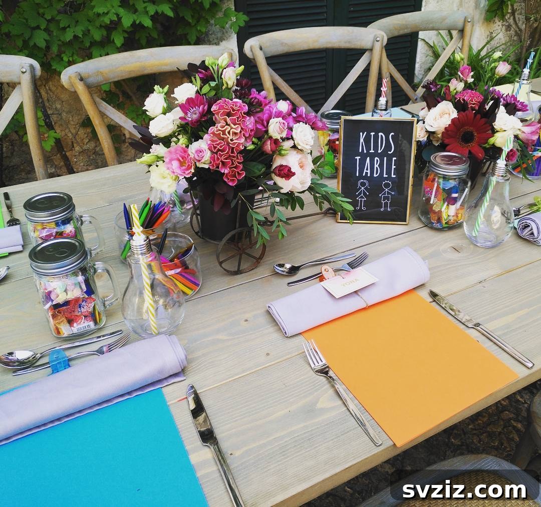 17 Enchanting Wedding Table Concepts for Your Youngest Attendees 5 3. Florals and Art