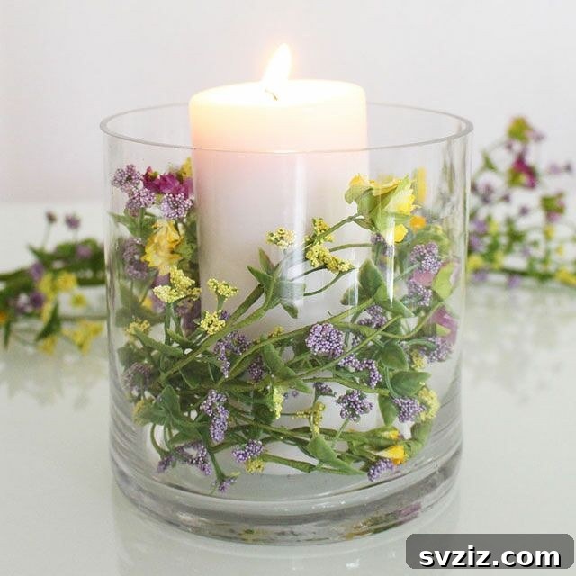 23 Effortless DIY Summer Dining Table Centerpieces 16 14. Delicate Florals and Candles