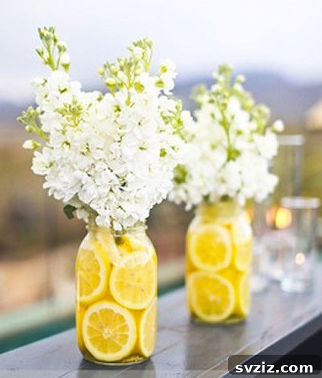 23 Effortless DIY Summer Dining Table Centerpieces 10 8. Lemon Slice Mason Jars