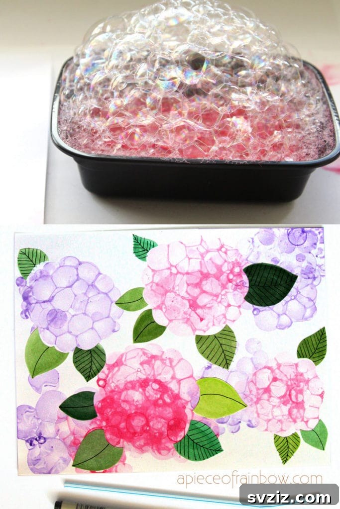 Sunny Summer Crafts for Little Hands 15 Bubble Paint Flower Hydrangeas Craft