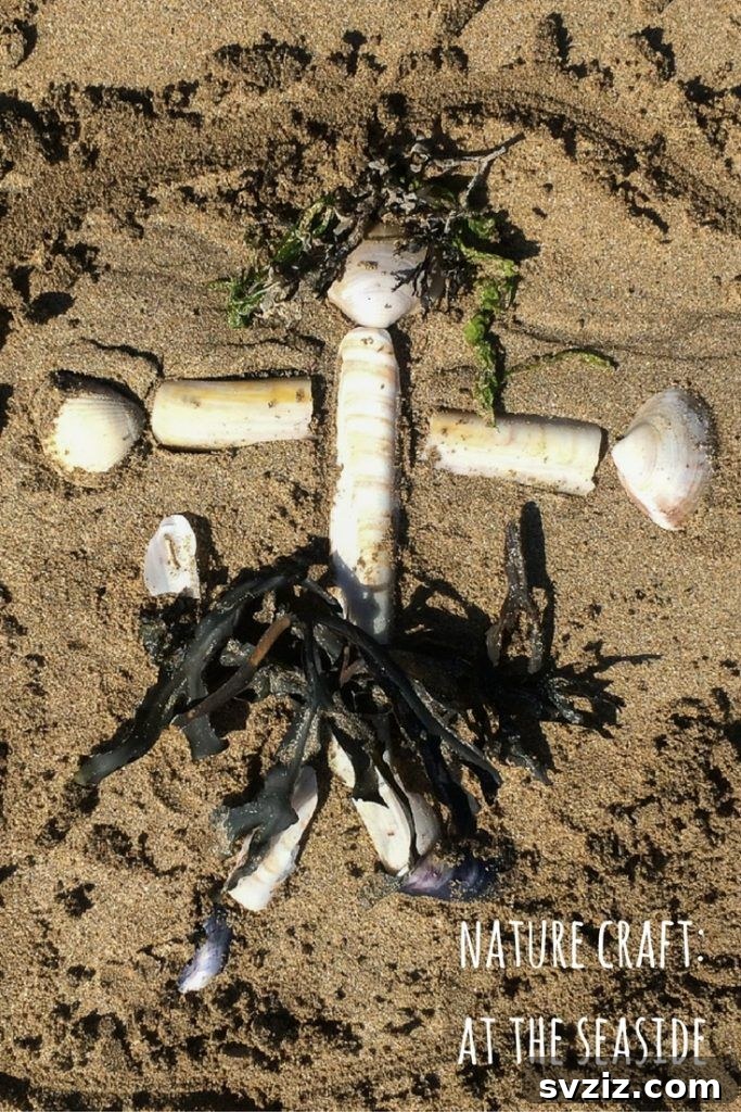 Creative sand drawings made directly on the beach, incorporating natural materials like pebbles and shells as decorative elements.