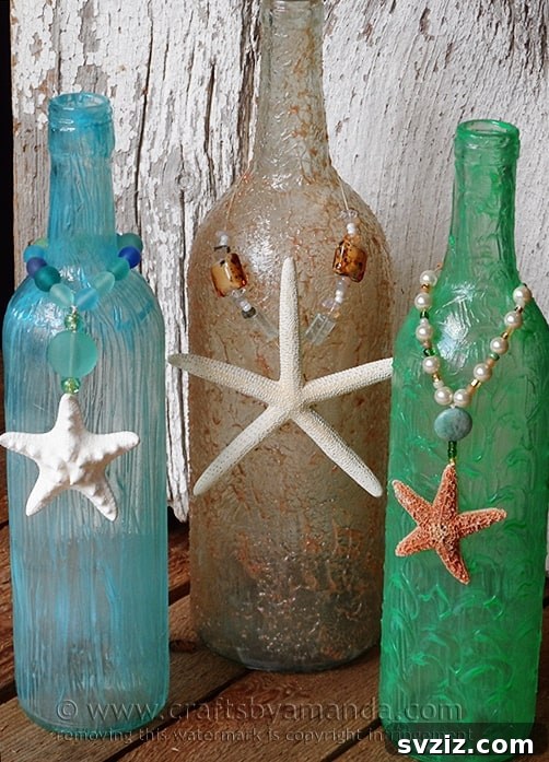 Creative Summer Projects for Grown-Ups 14 Boho-inspired textured beach vase crafted from empty wine bottles.