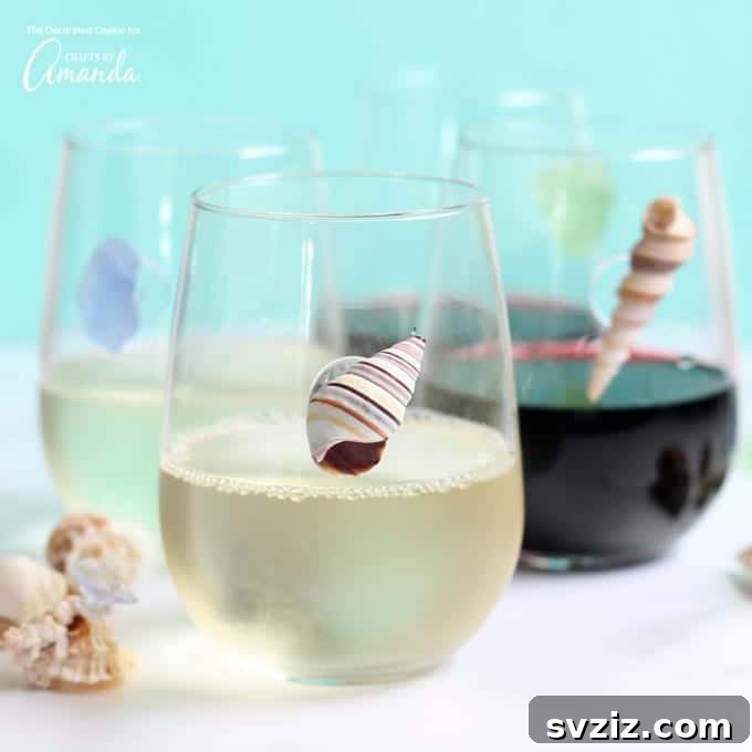 Creative Summer Projects for Grown-Ups 16 Elegant seashell wine charms for summer parties and guest glass identification.