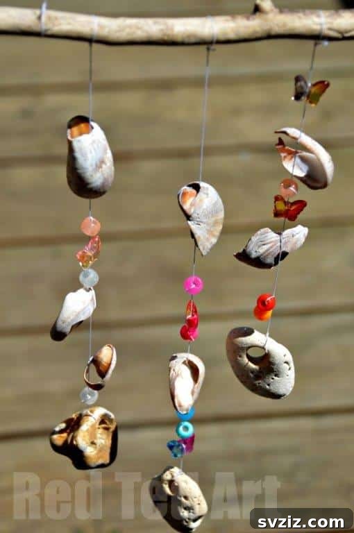 Creative Summer Projects for Grown-Ups 17 Soothing seaside shell windchime craft made with seashells and beach pebbles.