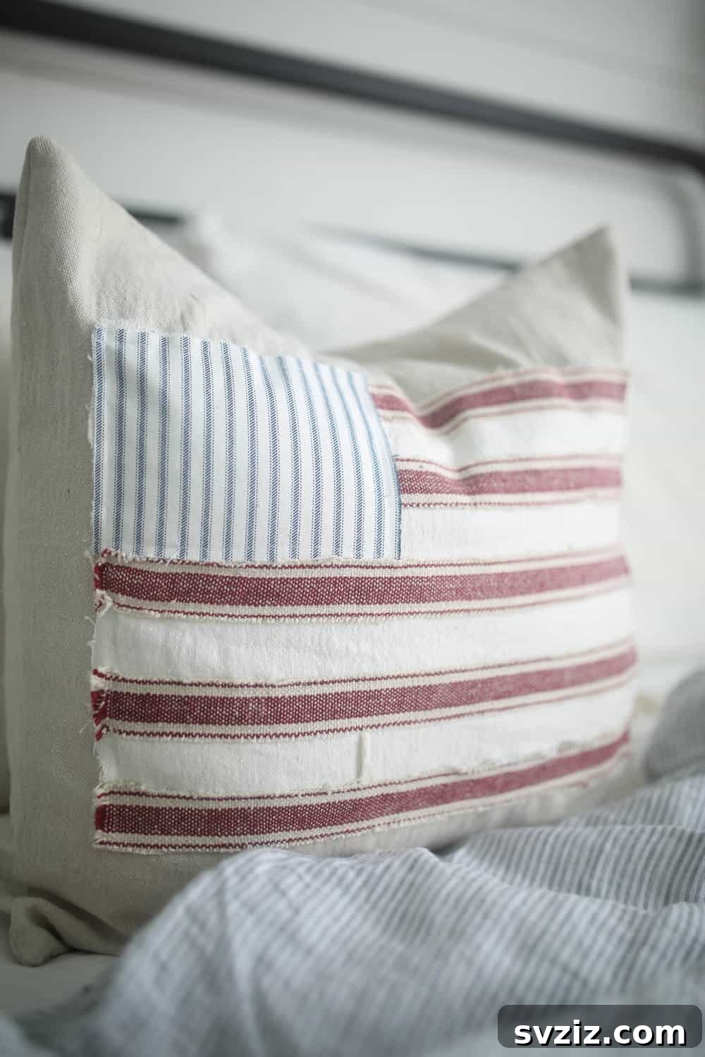 DIY Scrappy Flag Pillow Cover for Patriotic Summer Decor