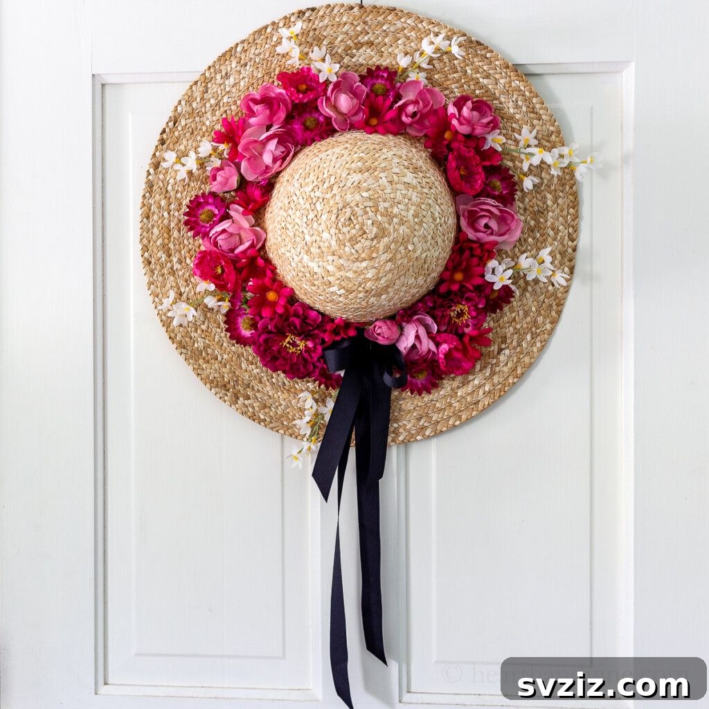 DIY Floral Summer Wreath from a Straw Hat