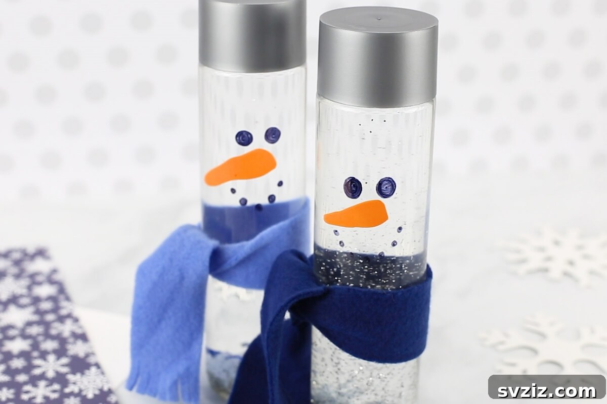 Adorable snowman themed sensory bottle for winter play.