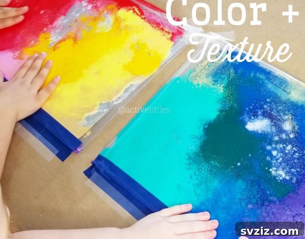 A colorful paint texture sensory bag for messy-free play.