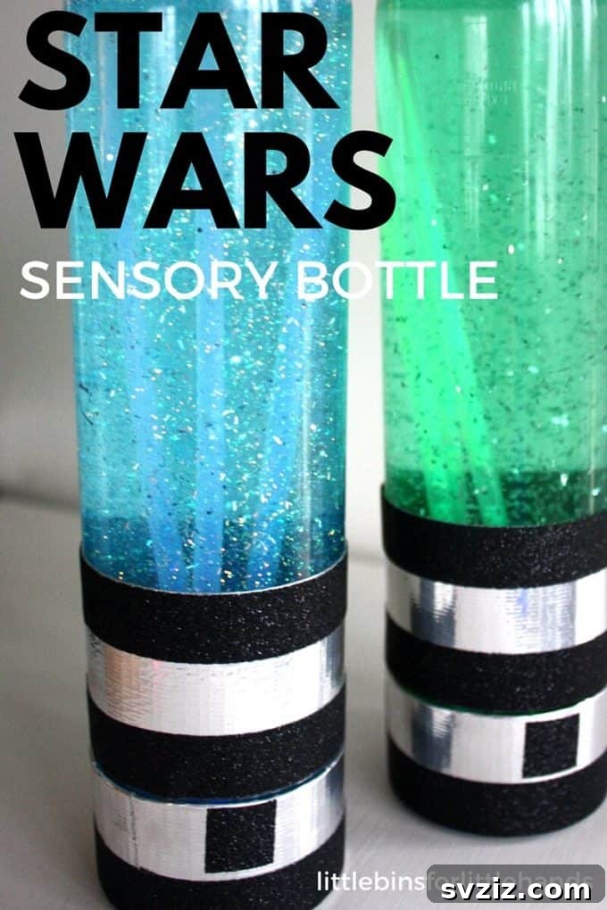 A mesmerizing Star Wars themed light saber sensory bottle.