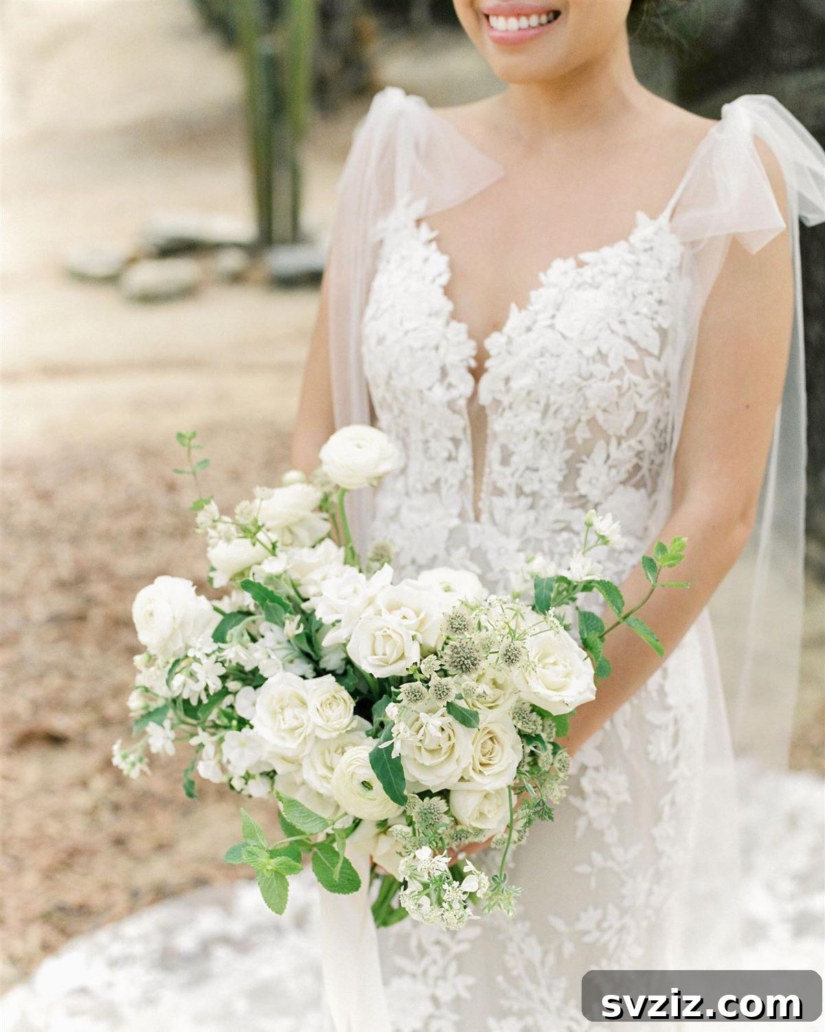 Stunning Summer Wedding Color Palettes 11 Stunningly simple white bridal bouquet with natural green touches, perfect for a minimalist wedding
