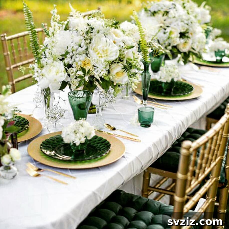 Stunning Summer Wedding Color Palettes 17 Elegant wedding decor featuring glamorous shades of green, perfect for nature lovers and outdoor celebrations