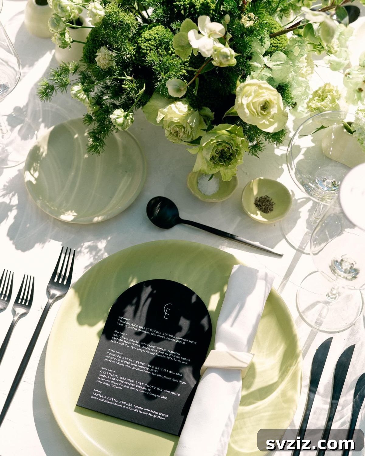 Stunning Summer Wedding Color Palettes 22 Sophisticated modern wedding setup featuring green, black, and white for a chic and contemporary aesthetic