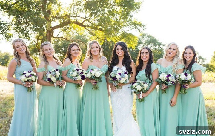 Stunning Summer Wedding Color Palettes 25 Bridesmaids in bright, colorful dresses radiating happiness for a fun and festive summer wedding