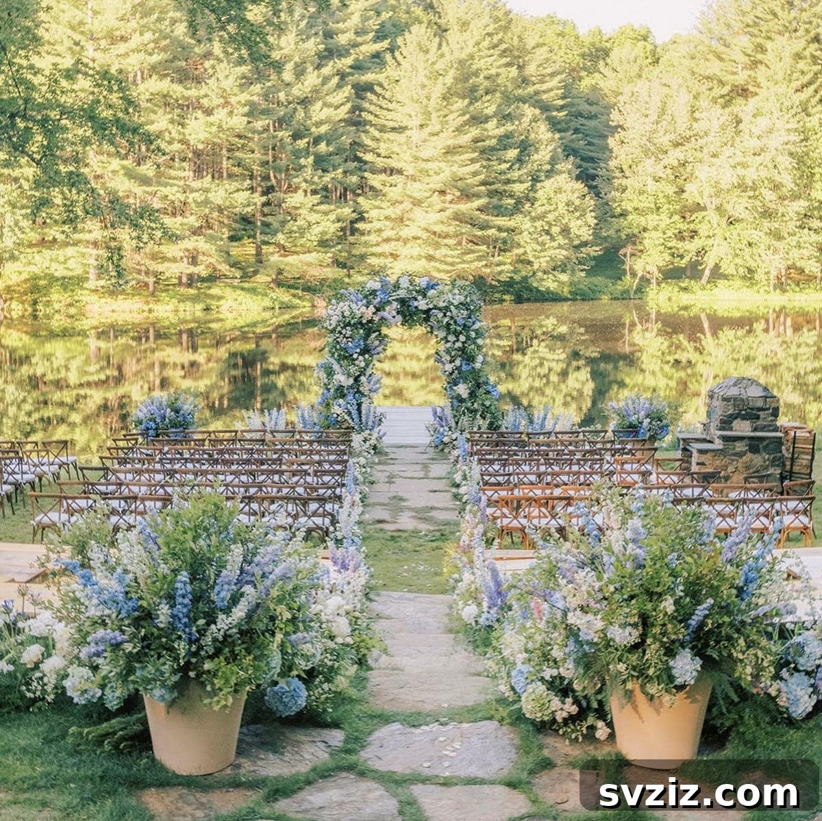 Stunning Summer Wedding Color Palettes 6 Outdoor summer wedding setup with refreshing natural greens, crisp whites, and calming blue accents