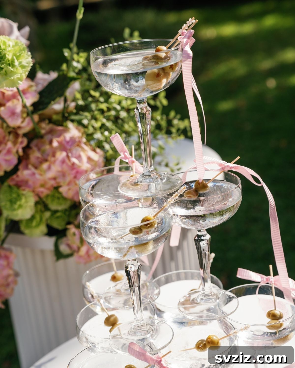 Unique wedding drink tower for a garden reception