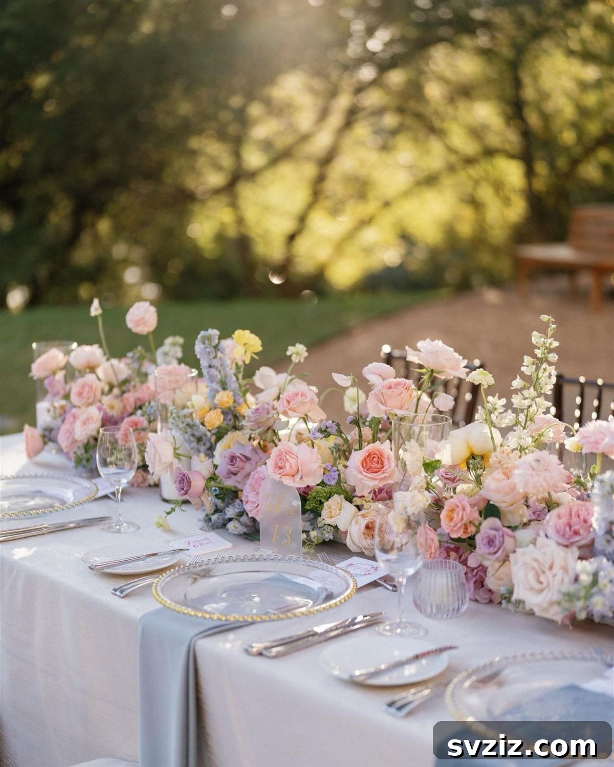 Romantic floral tablescape for a garden wedding