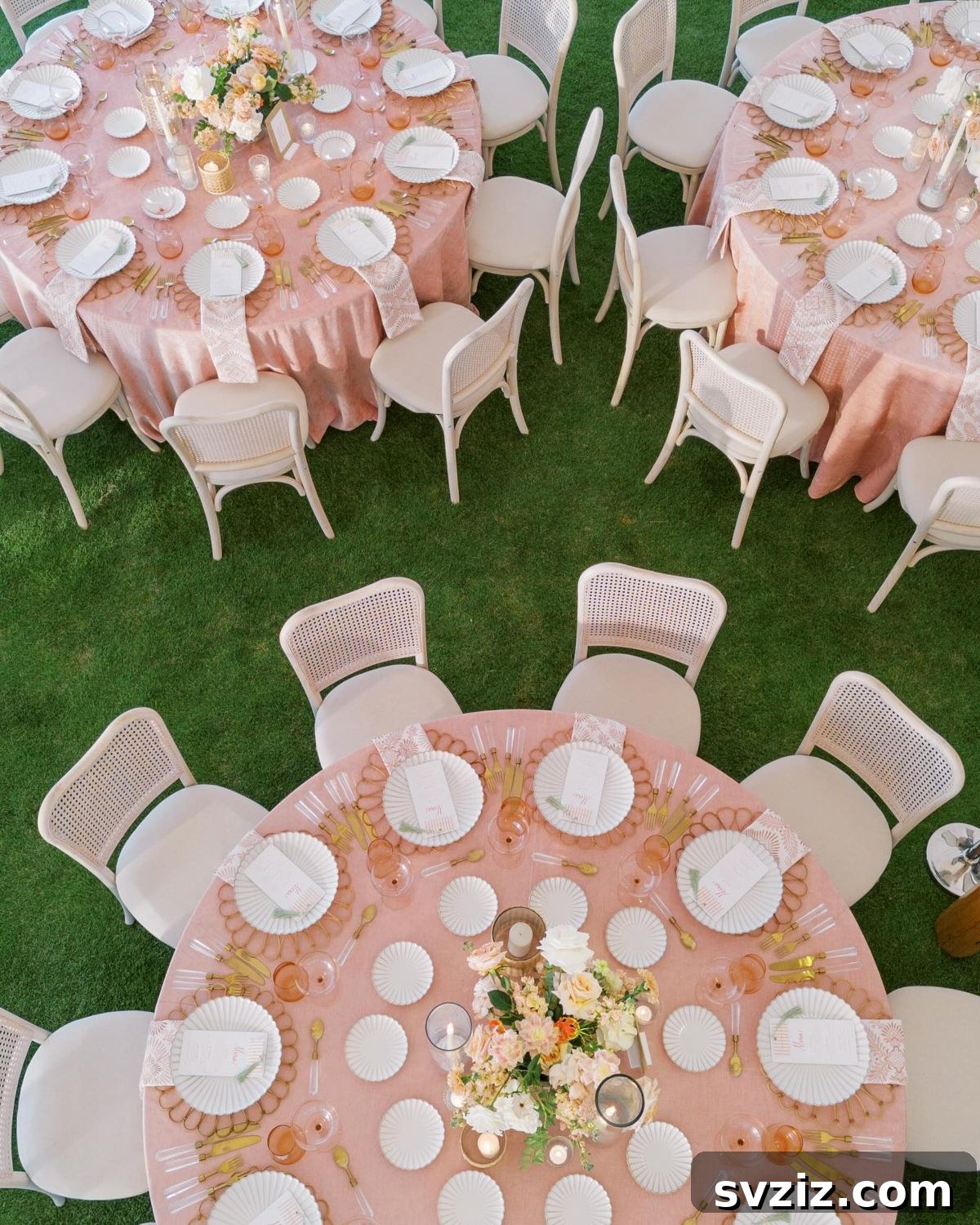 Pretty in pink garden wedding decor with bold linens