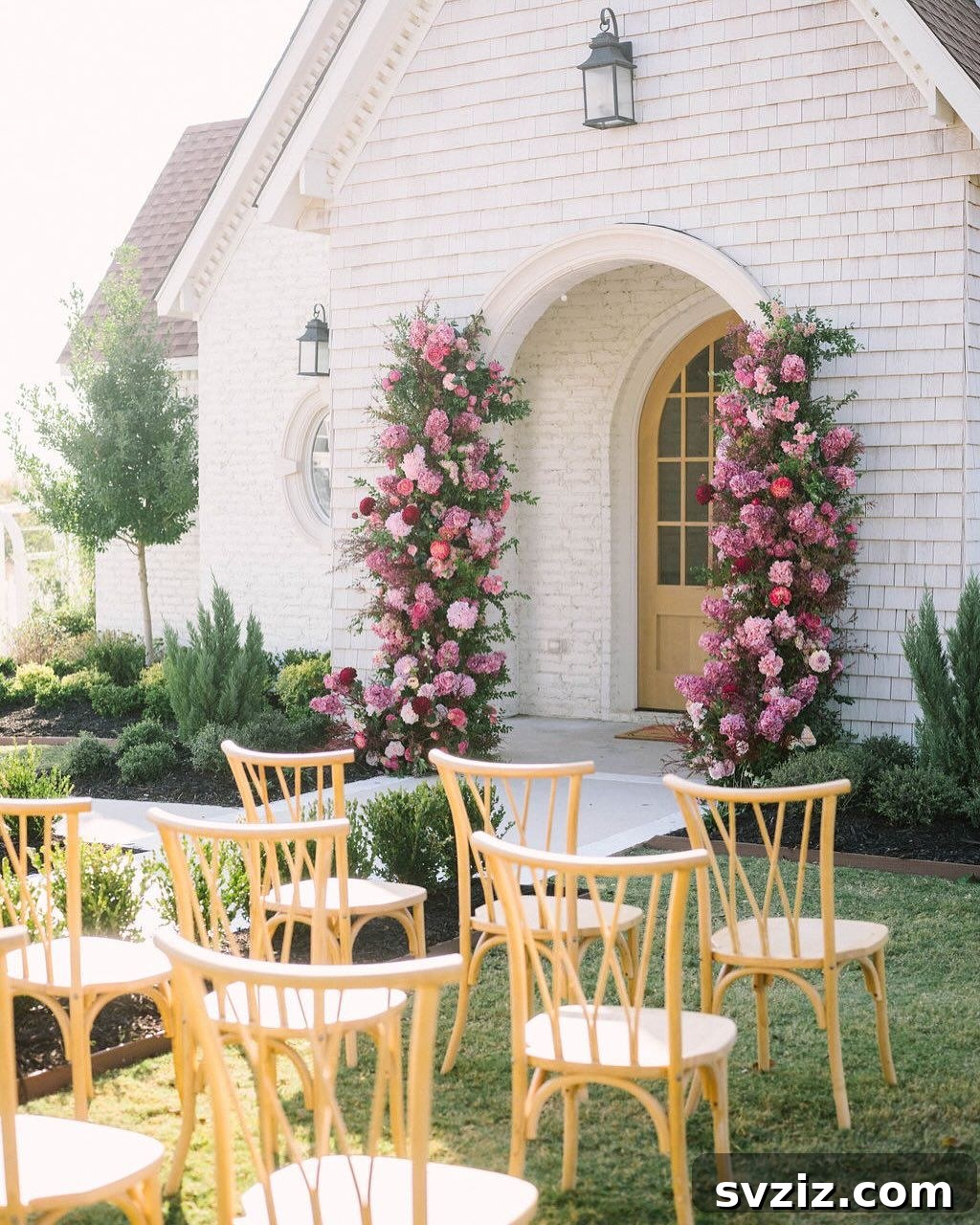 Playful pops of pink in garden wedding decor