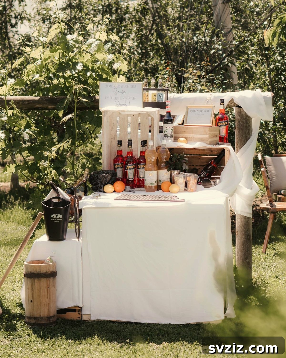 Inviting garden bar station for wedding reception