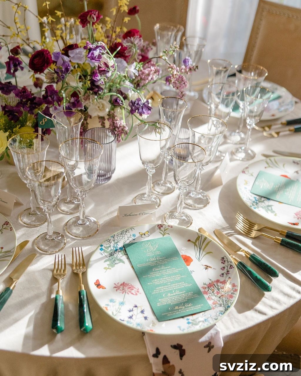 Stunning and enchanting garden wedding tablescape with butterfly motif