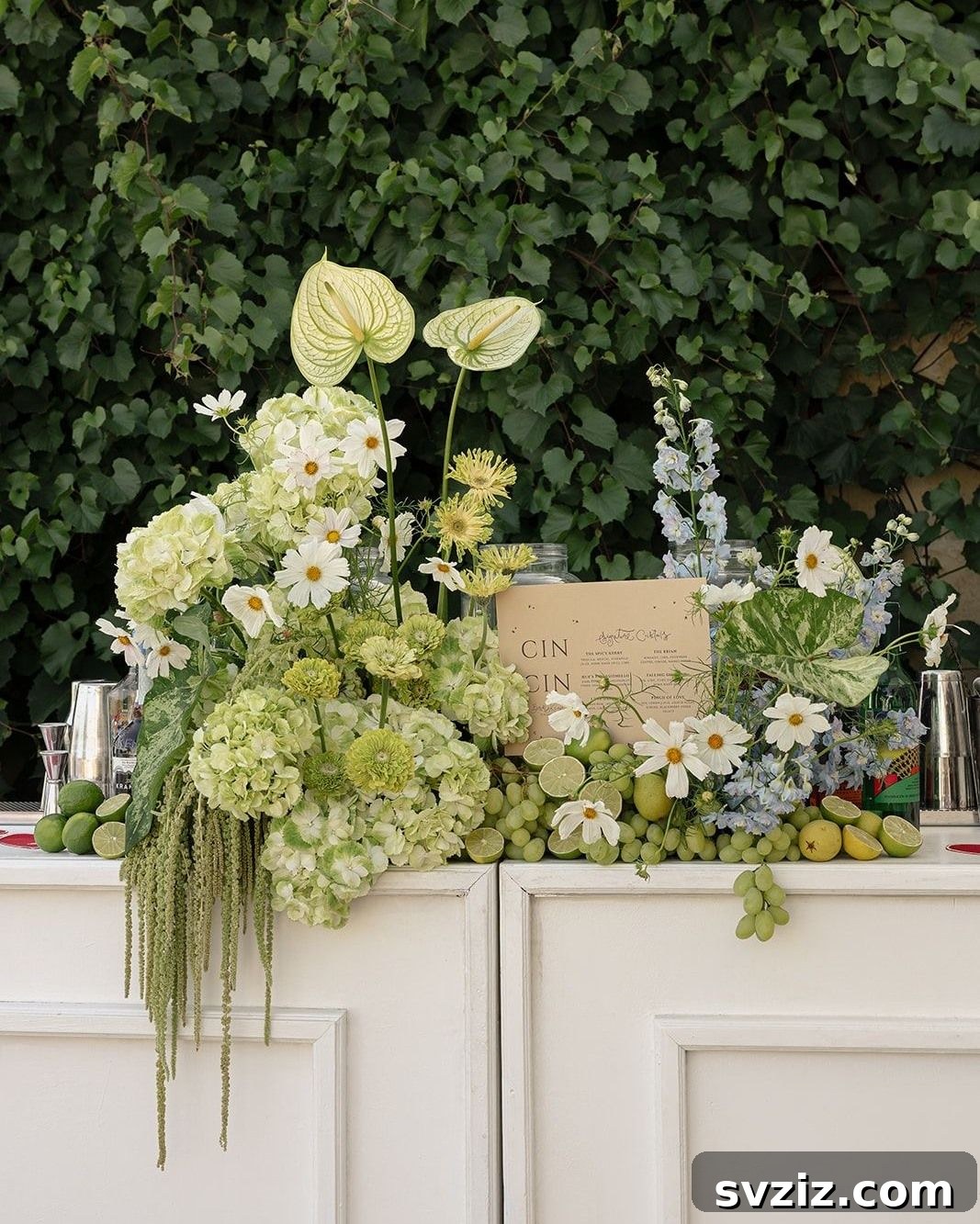 Chic garden cocktail set-up for a wedding reception