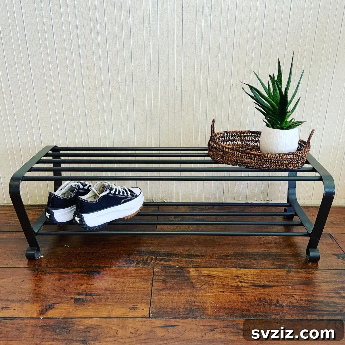 23 Clever IKEA Hacks to Maximize Small Entryways 11 9. Metal Shoe Rack