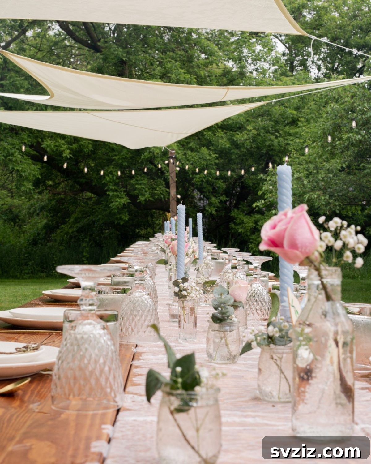 23 Dreamy Backyard Micro Wedding Concepts 18 Intimate wedding dinner table with simple flowers and elegant candlesticks