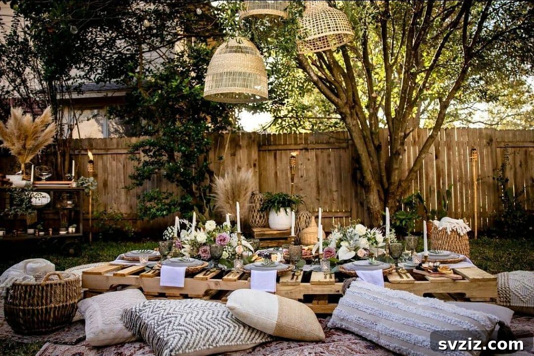 23 Dreamy Backyard Micro Wedding Concepts 10 Low table with floor cushions for intimate seating at a wedding