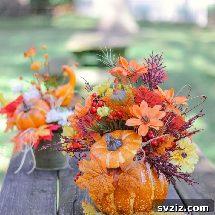25. Eye-Catching Floral Pumpkin Centerpieces