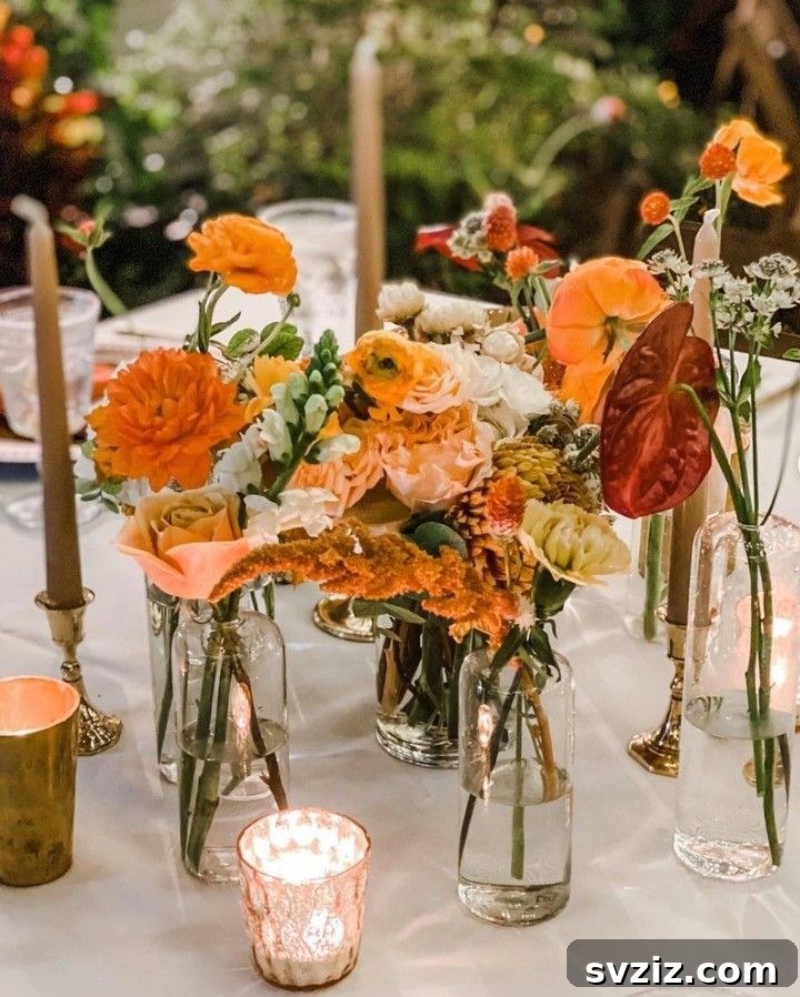 Warm Fall Backyard Wedding Inspirations 13 11. Dainty Orange Florals