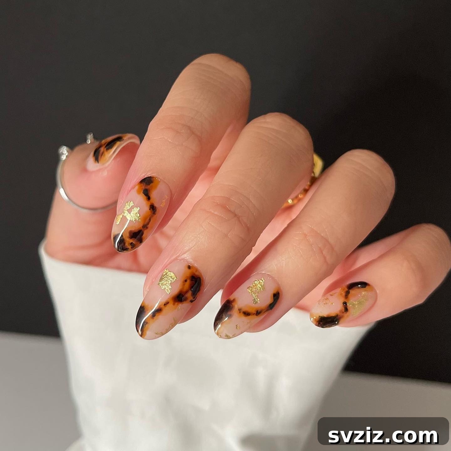 Sophisticated Tortoiseshell Nail Designs with Gold Accents