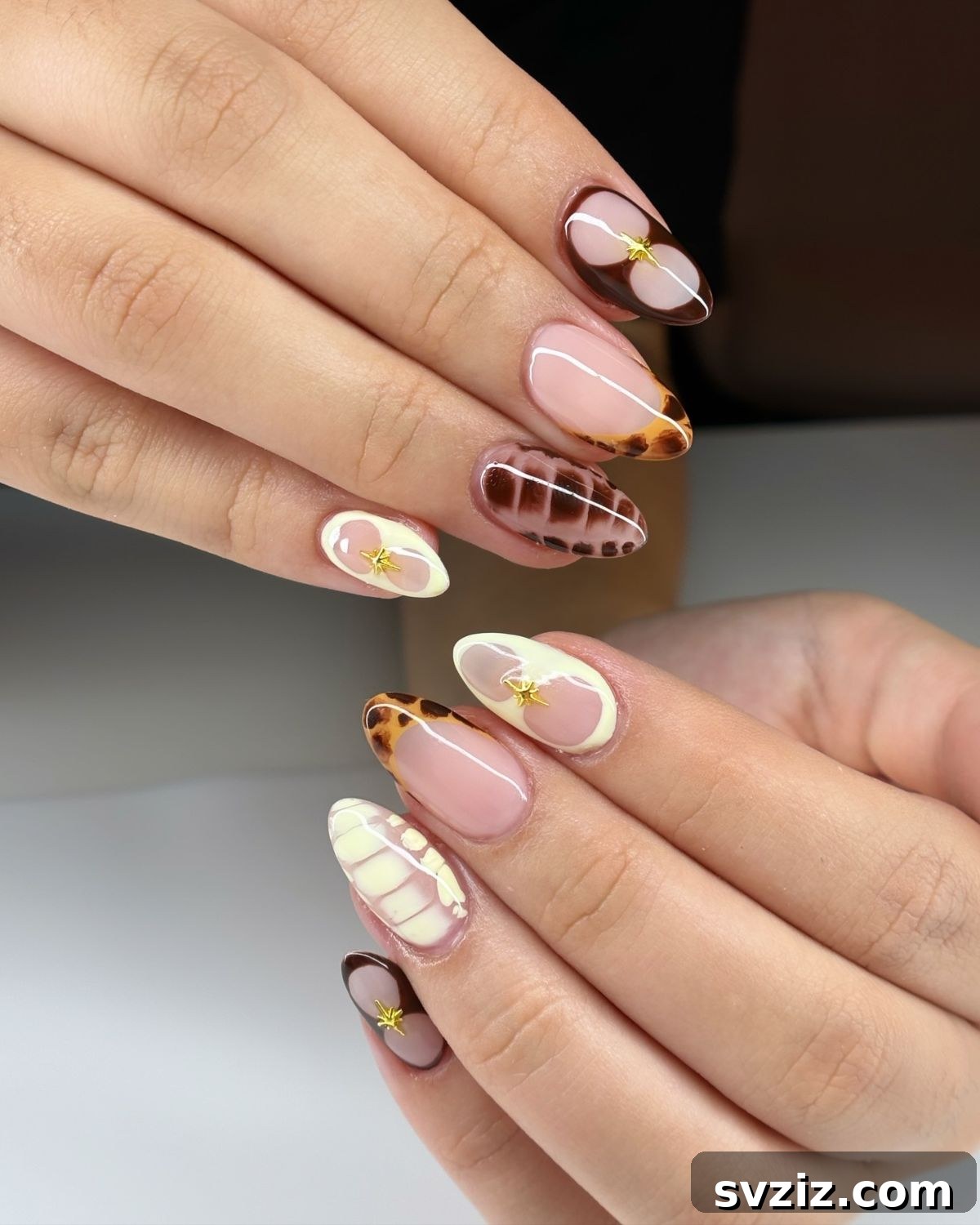 Elegant Short Almond Tips with Fall Designs