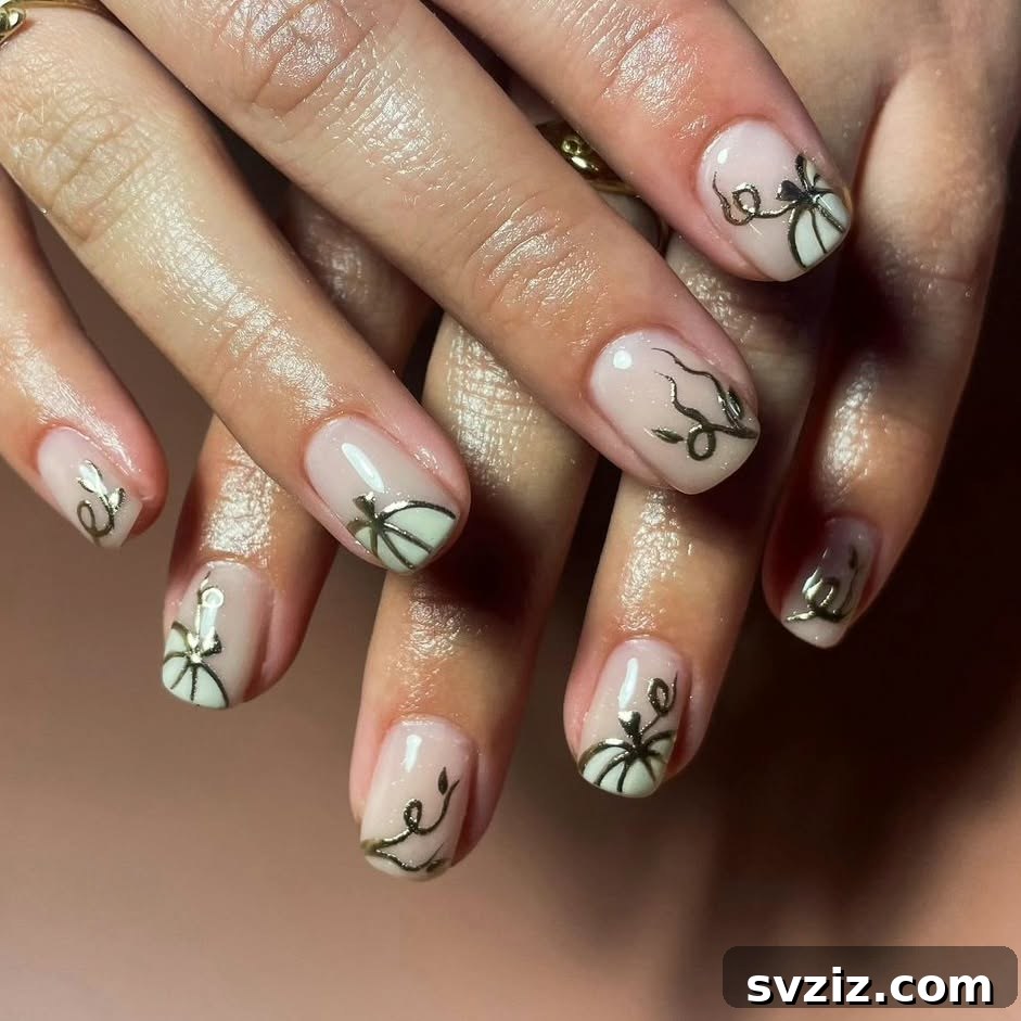 23 Hottest Autumn Nail Trends to Inspire You 20 Pumpkin Elegance: Nude and White Pumpkin Nail Design