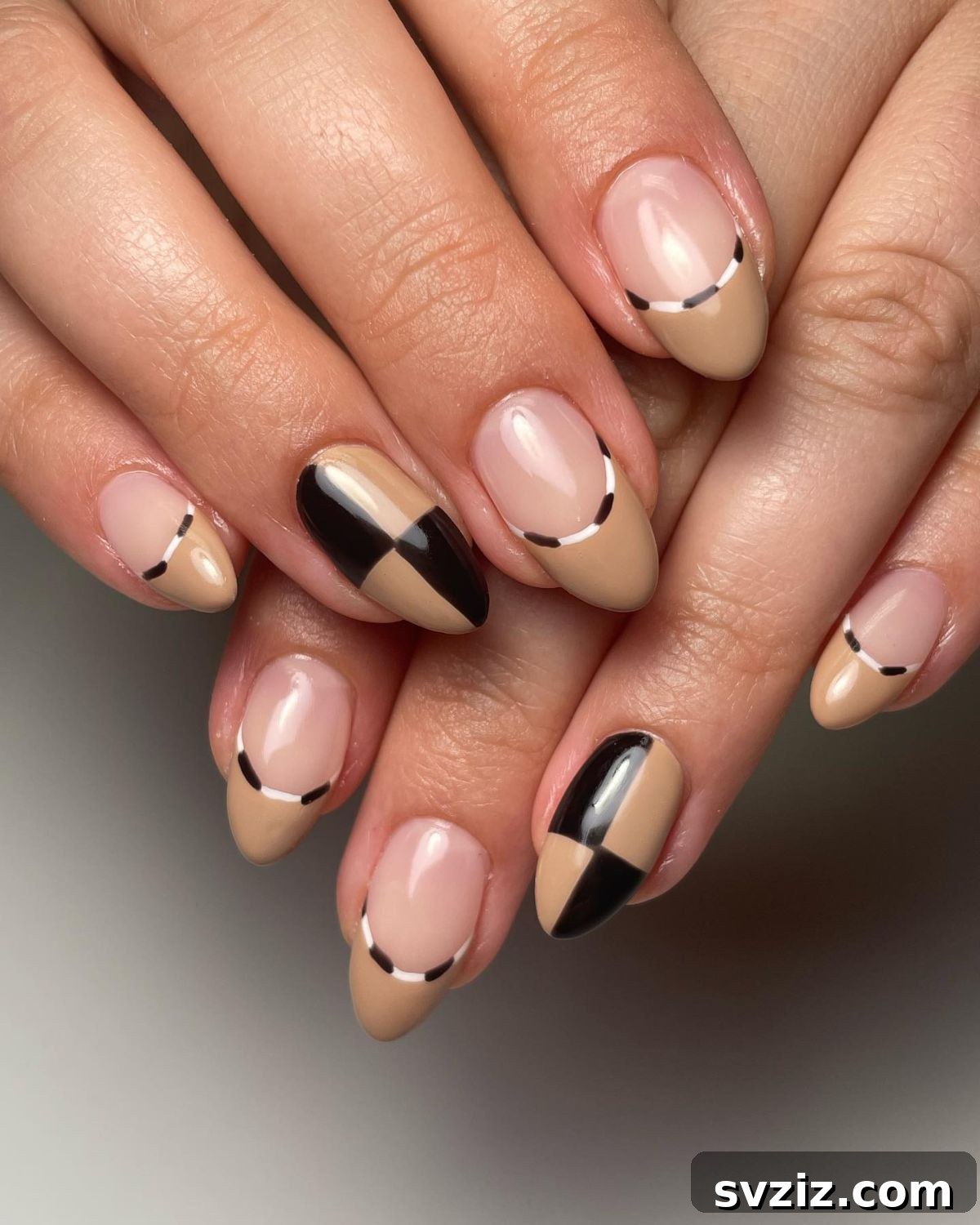 23 Hottest Autumn Nail Trends to Inspire You 21 Black, Brown, and Nude Fall Manicure with French Tips and Color Blocks
