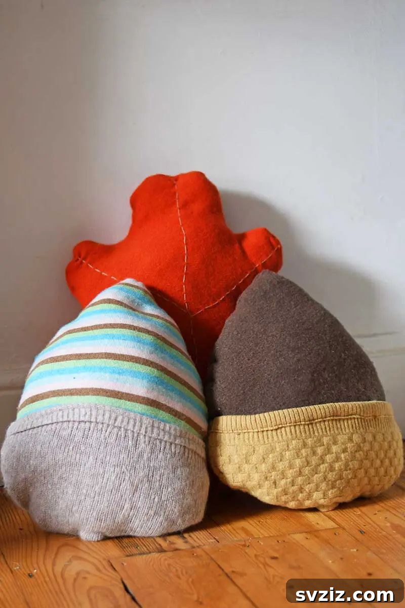 Cozy Acorn Sweater Pillows Made from Upcycled Sweaters