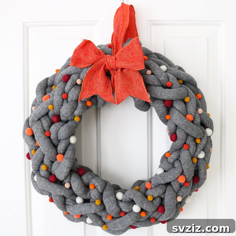 Chunky Yarn and Pom Pom DIY Fall Wreath