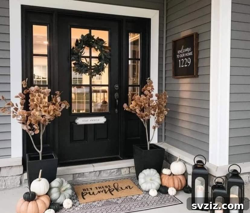 31 Autumn Outdoor Decor Ideas to Enhance Your Home's Curb Appeal 23 Welcome mat saying 'Hey There, Pumpkin' with cute pumpkins