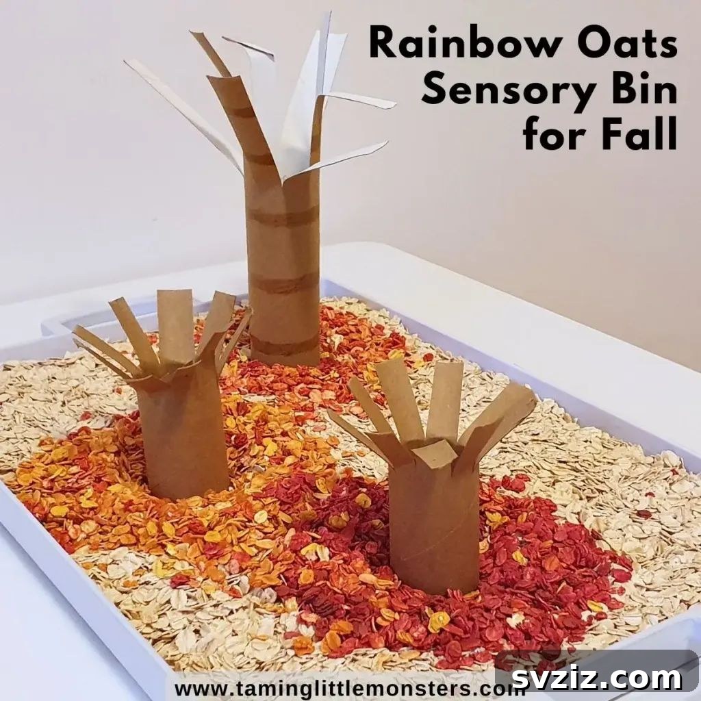 27 Delightful Autumn Crafts for Little Ones 25 Engaging Rainbow Oats Fall Sensory Bin for toddlers