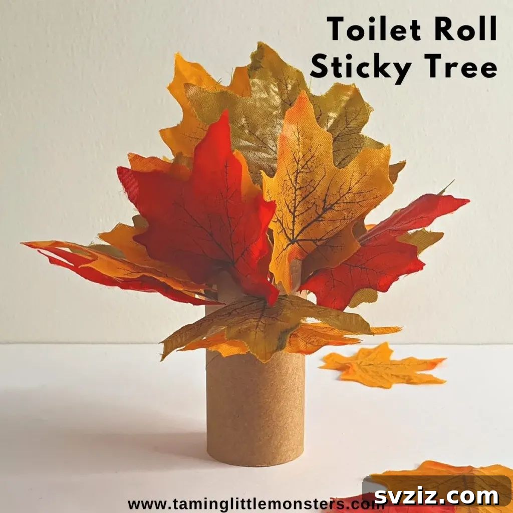 27 Delightful Autumn Crafts for Little Ones 27 Interactive Toilet Roll Sticky Tree fall activity