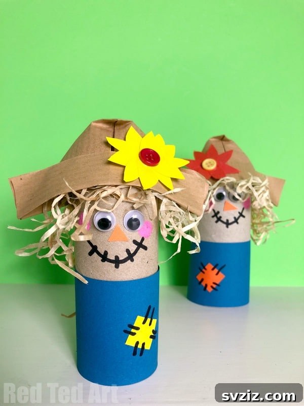 27 Delightful Autumn Crafts for Little Ones 29 Adorable Toilet Paper Roll Scarecrow craft for fall decor