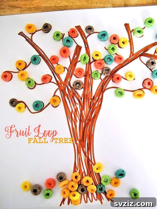 27 Delightful Autumn Crafts for Little Ones 8 Vibrant Fruit Loop Fall Tree Craft for color recognition