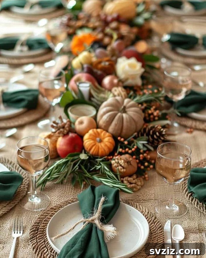 21 Elegant Fall Rustic Wedding Tabletop Concepts 11 Fall Wedding Tablescape with Assorted Pumpkins and Lush Greenery