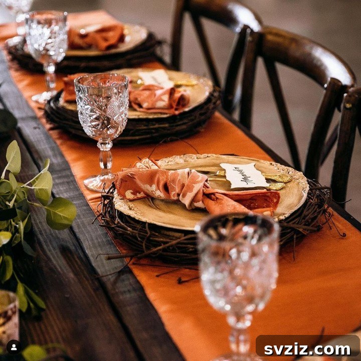 21 Elegant Fall Rustic Wedding Tabletop Concepts 16 Rustic Autumnal Wedding Place Settings with Twig Mats and Elegant Dishware