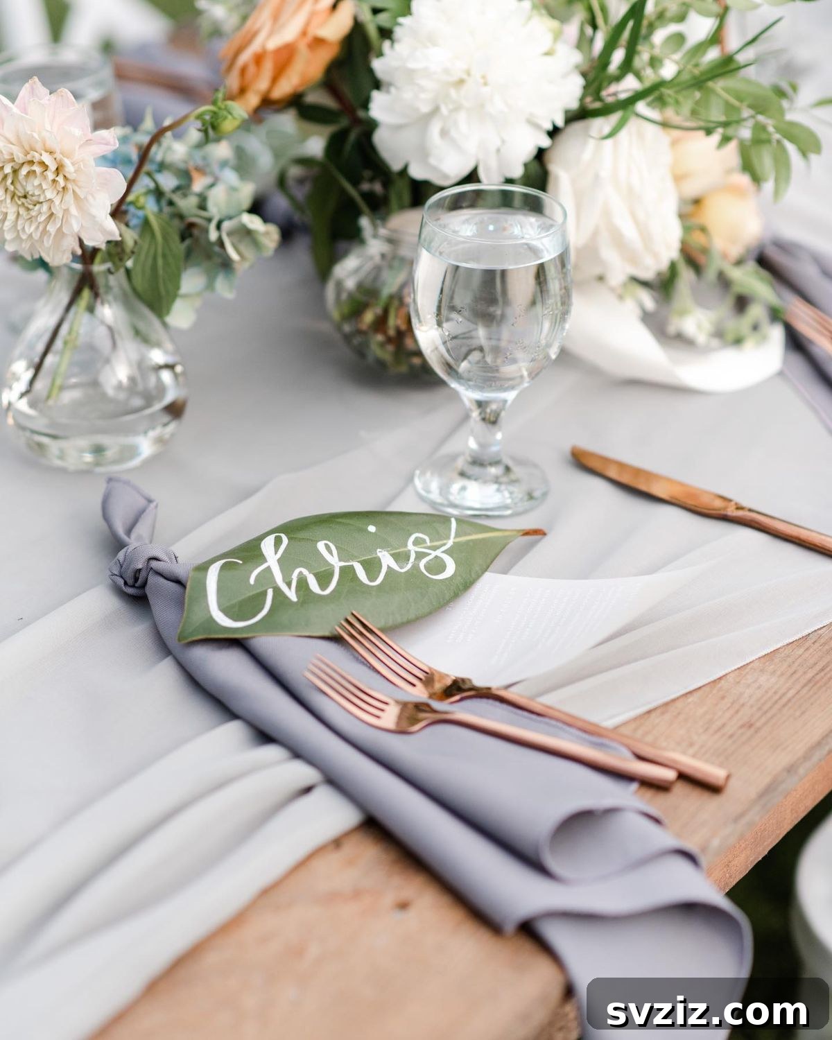 21 Elegant Fall Rustic Wedding Tabletop Concepts 19 Magnolia Leaf Place Settings for a Rustic Fall Wedding