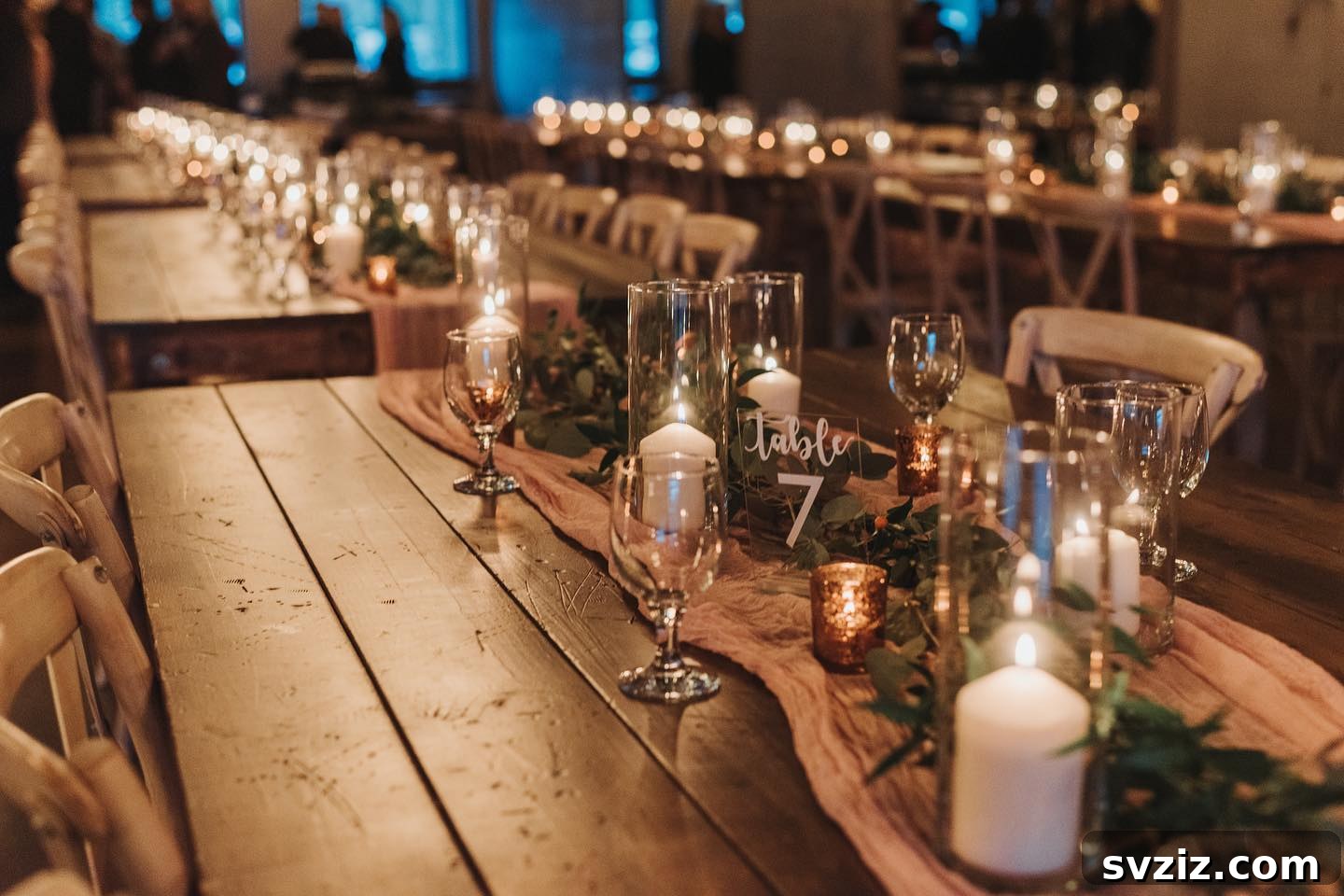 21 Elegant Fall Rustic Wedding Tabletop Concepts 21 Romantic Linen-Free Fall Wedding Tablescape with Green Garland and Candles