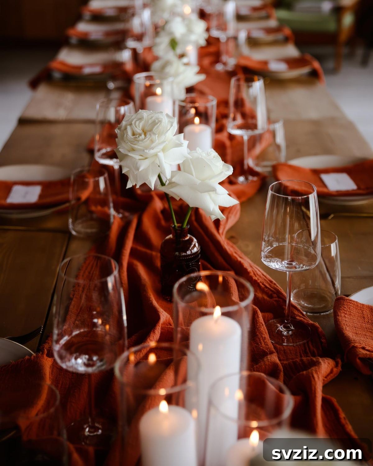 21 Elegant Fall Rustic Wedding Tabletop Concepts 4 Romantic Dark Orange Fall Wedding Tablescape with White Florals