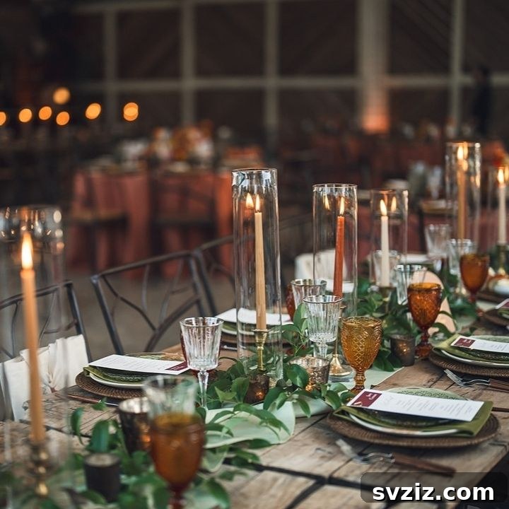 21 Elegant Fall Rustic Wedding Tabletop Concepts 8 Cozy Autumn Wedding Table with Fall Tones and Green Garland