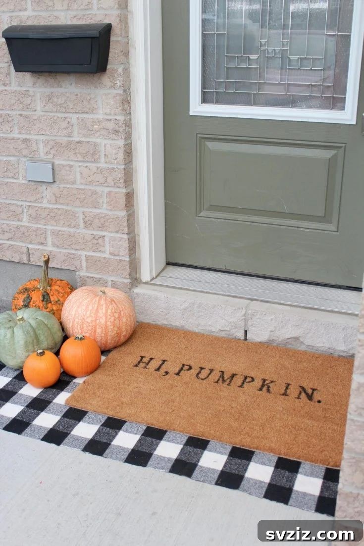 31 Chic Fall DIY Projects for Adult Homes 8 Charming "Hi, Pumpkin" DIY doormat, perfect for a festive fall entryway.