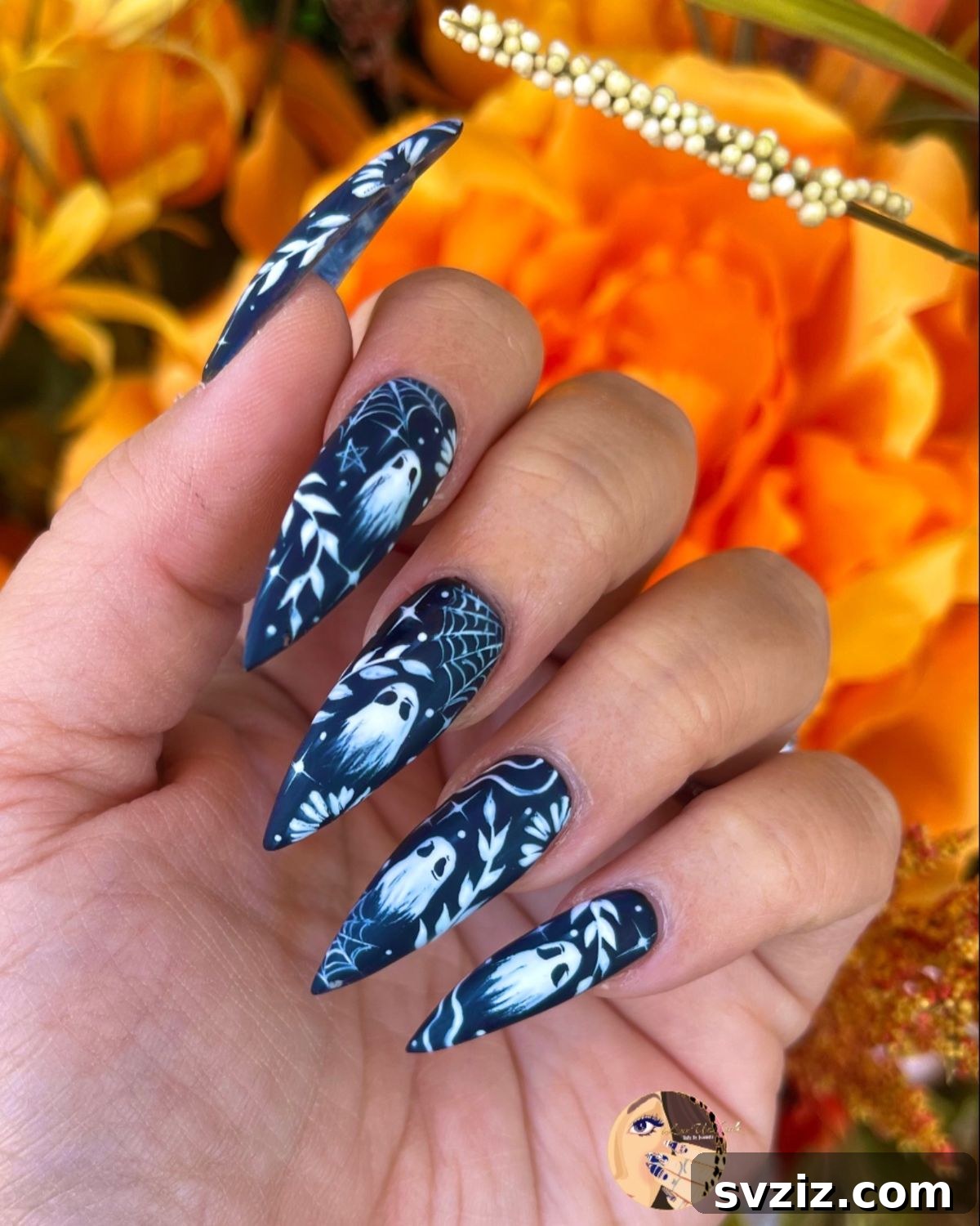 6. Black and White Ghost Manicure
